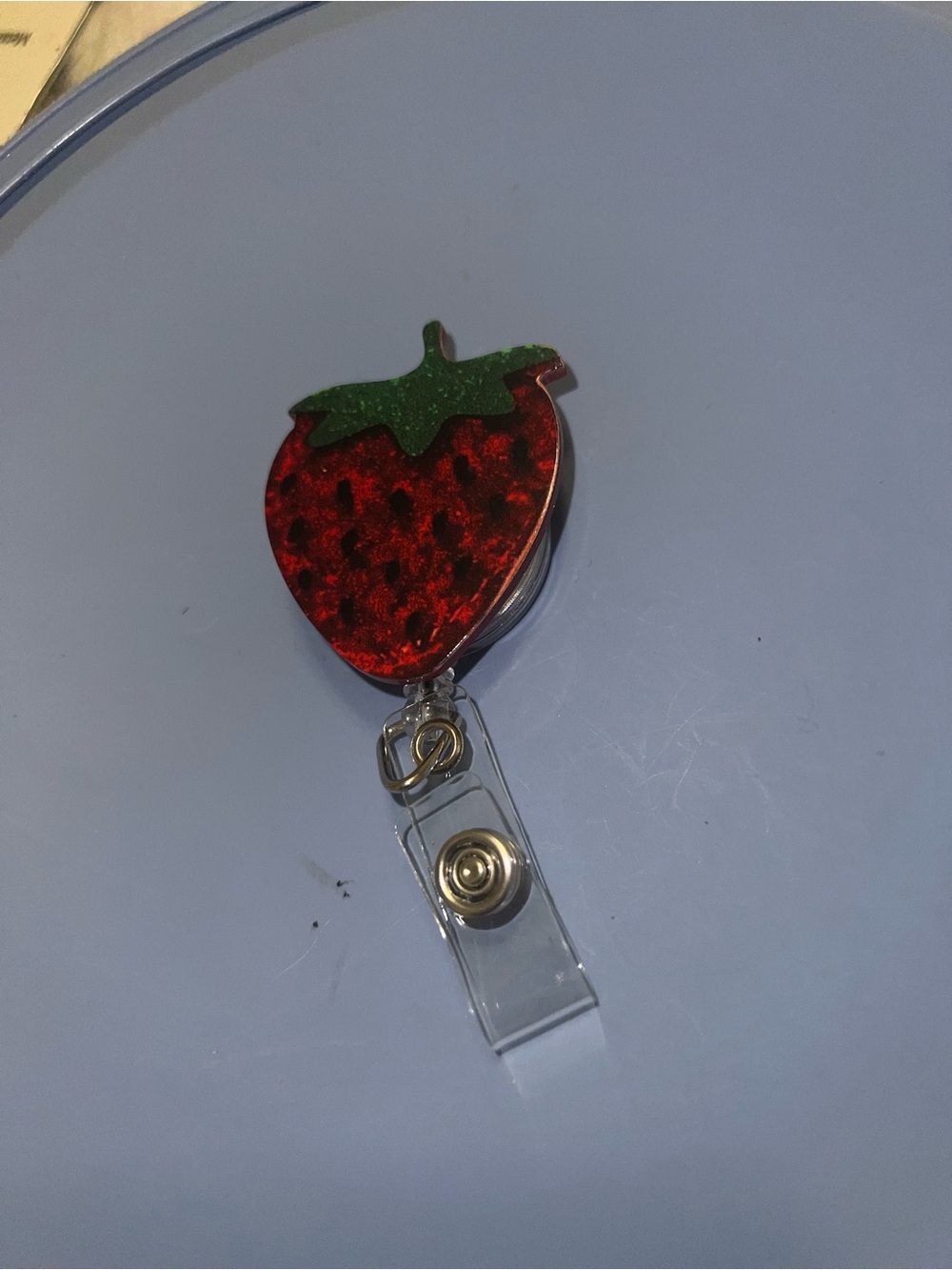 Strawberry-Shape Retractable Badge Reel with Green Leaf